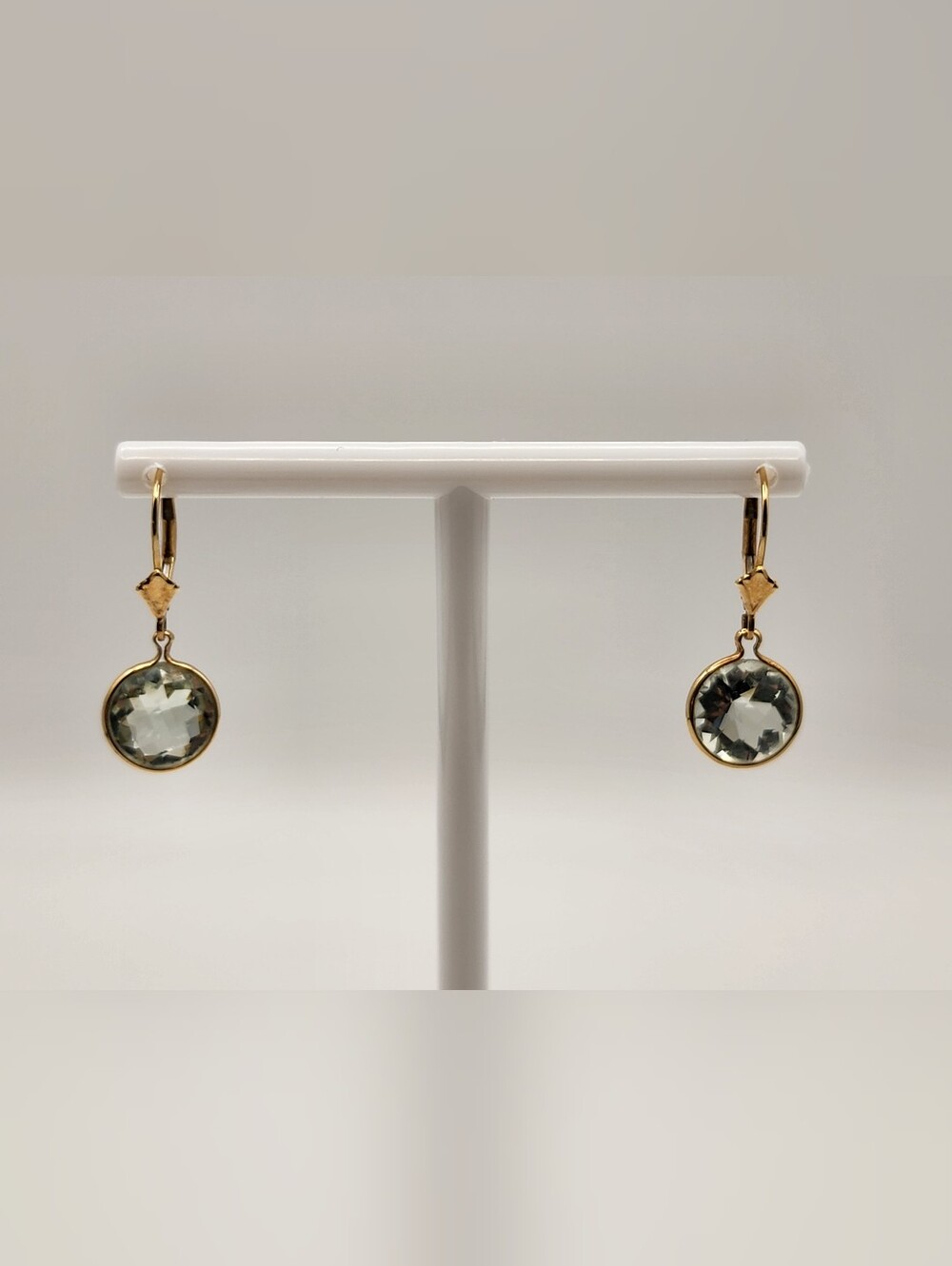 14K Yellow Gold Aquamarine Round Dangle Leverback Earrings